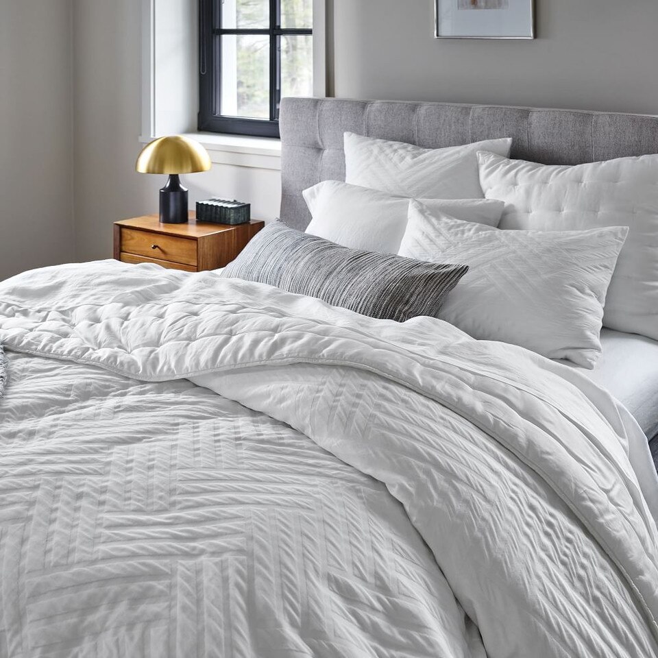 GridTufted Upholstered Tapered Leg Bed West Elm Australia